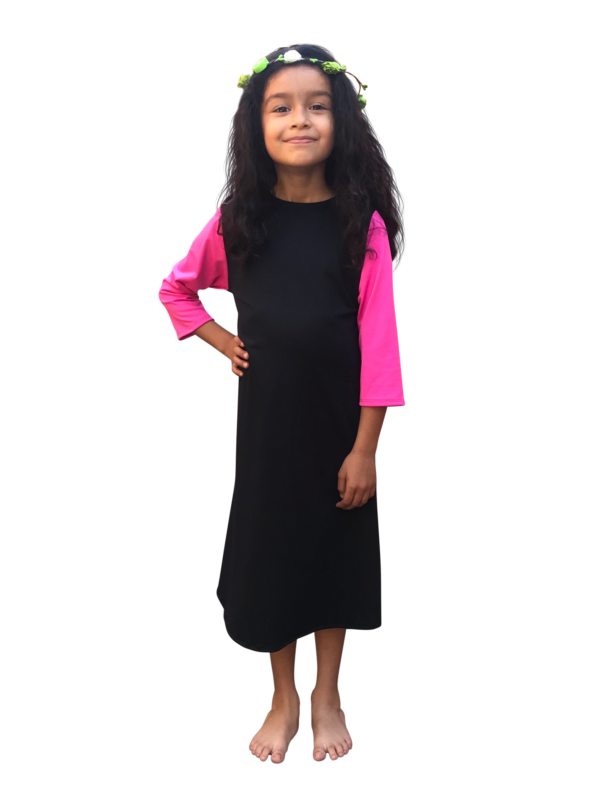 Girls Modest Swim Dress Black with Pink