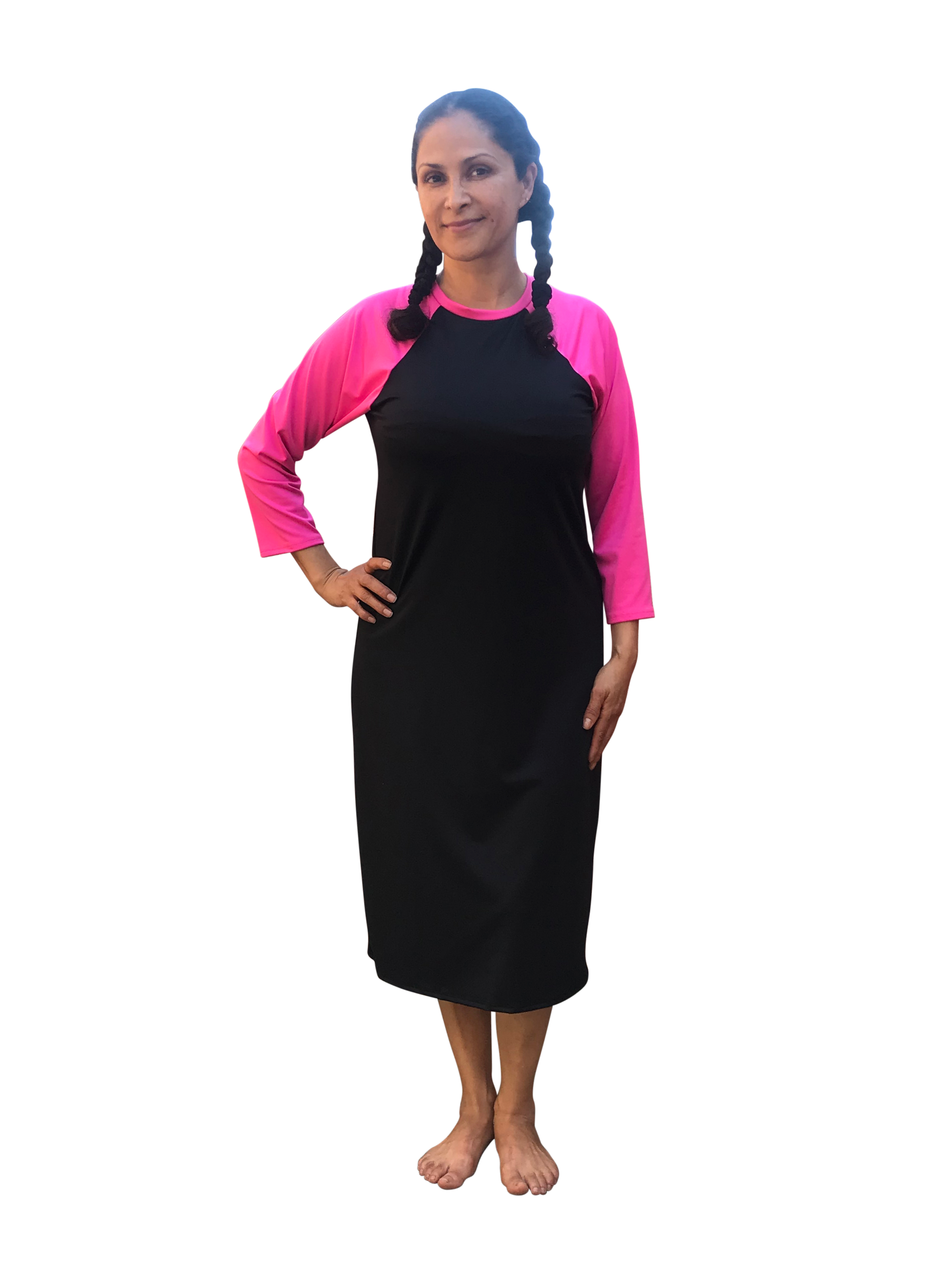 Ladies Modest Swim Dress (Black with Pink) L Ladies Modest Swim Dress (Black with Pink) L