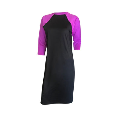 Ladies Modest Swim Dress (Black with Purple)