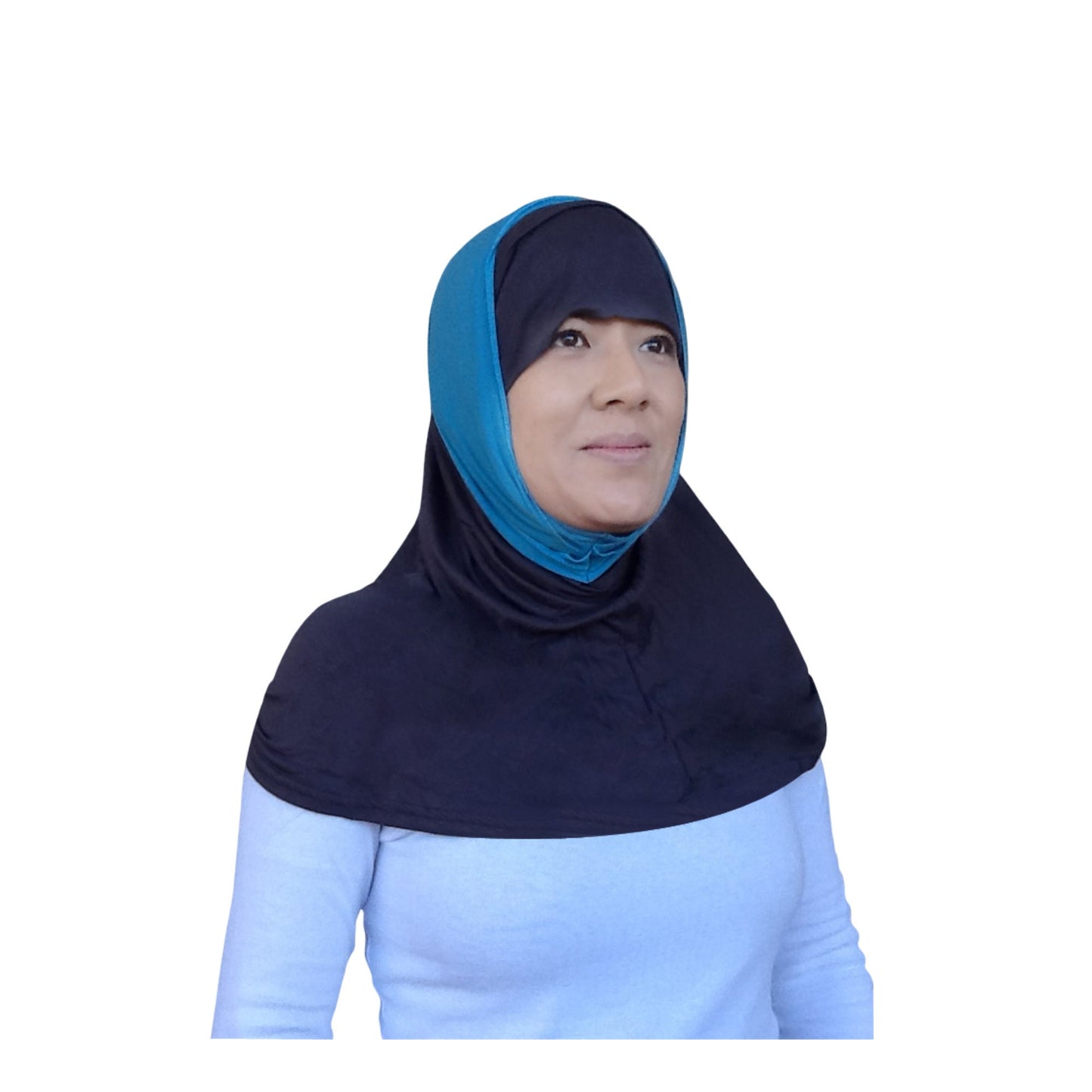 Innovative Hijab for Bluetooth Air Pods Hearing Aids Hijab Al Ameera Instant Hijab Medical Hijab Exercise Hijab Sports Hijab Black and Blue