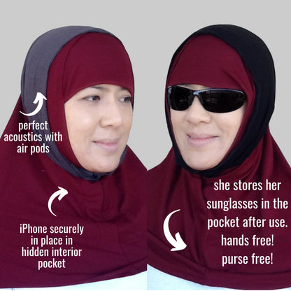 Hijab with pockets/ Hijab for Bluetooth /Hijab for Airpods /Hijab for Hearing Aids/ Hijab for Glasses/ Sports Hijab/ Hijab for Face Mask