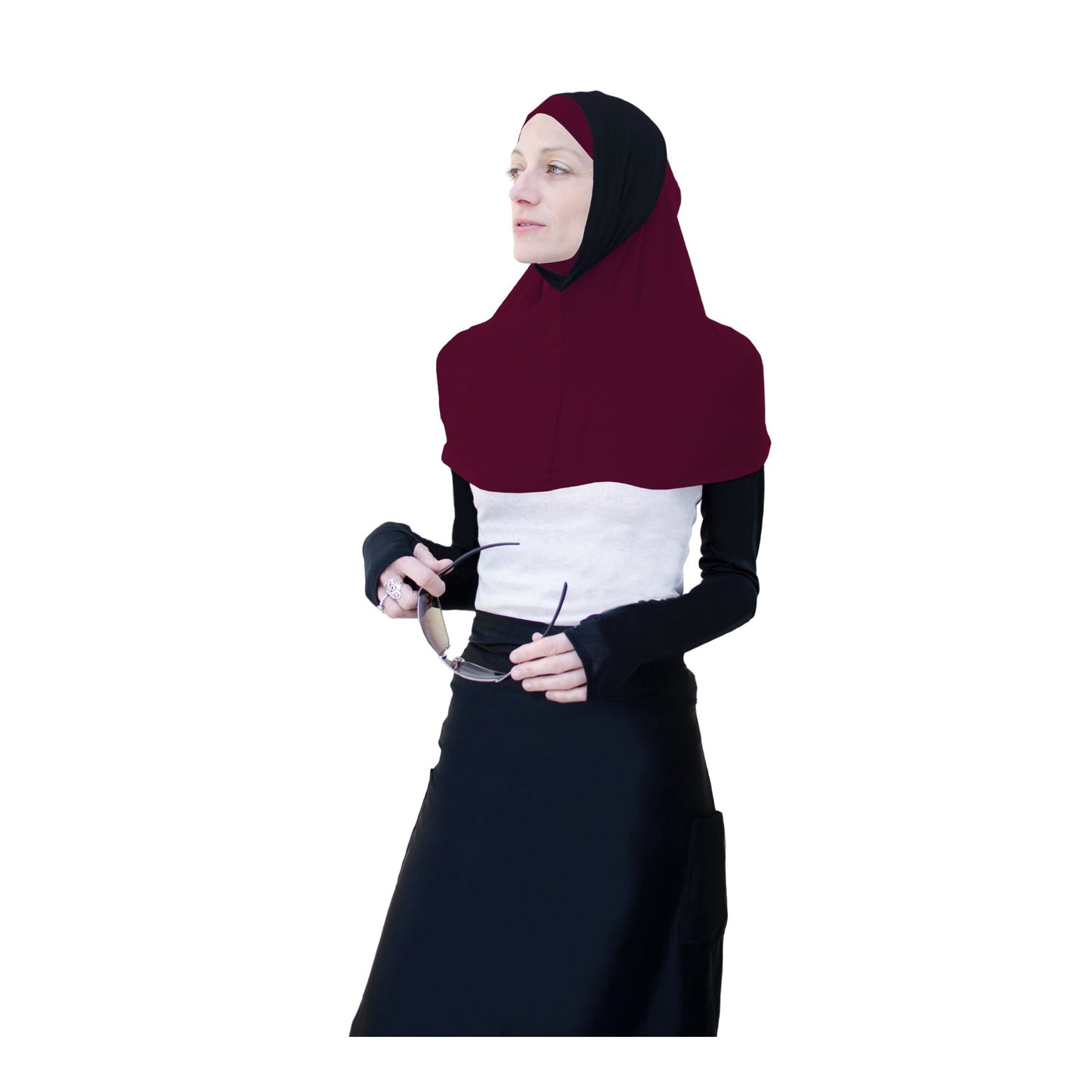 Hijab for Digital Era Medical Hijab No Migraine Hijab No Pins Hijab Exercise Hijab Sports Hijab Maroon with Black Al Amira Style Hijab