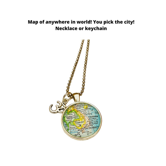 Namaste Charm Map Pendant Necklace CUSTOM Map Pendant Necklace Anywhere in the World Yoga Yogi Gift Necklace for Yoga Enthusiasts