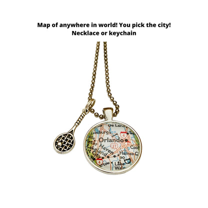 Tennis Jewelry, Tennis Necklace, CUSTOM Map Pendant of Anywhere in World, Tennis Team Gift, Personalized Tennis Necklace