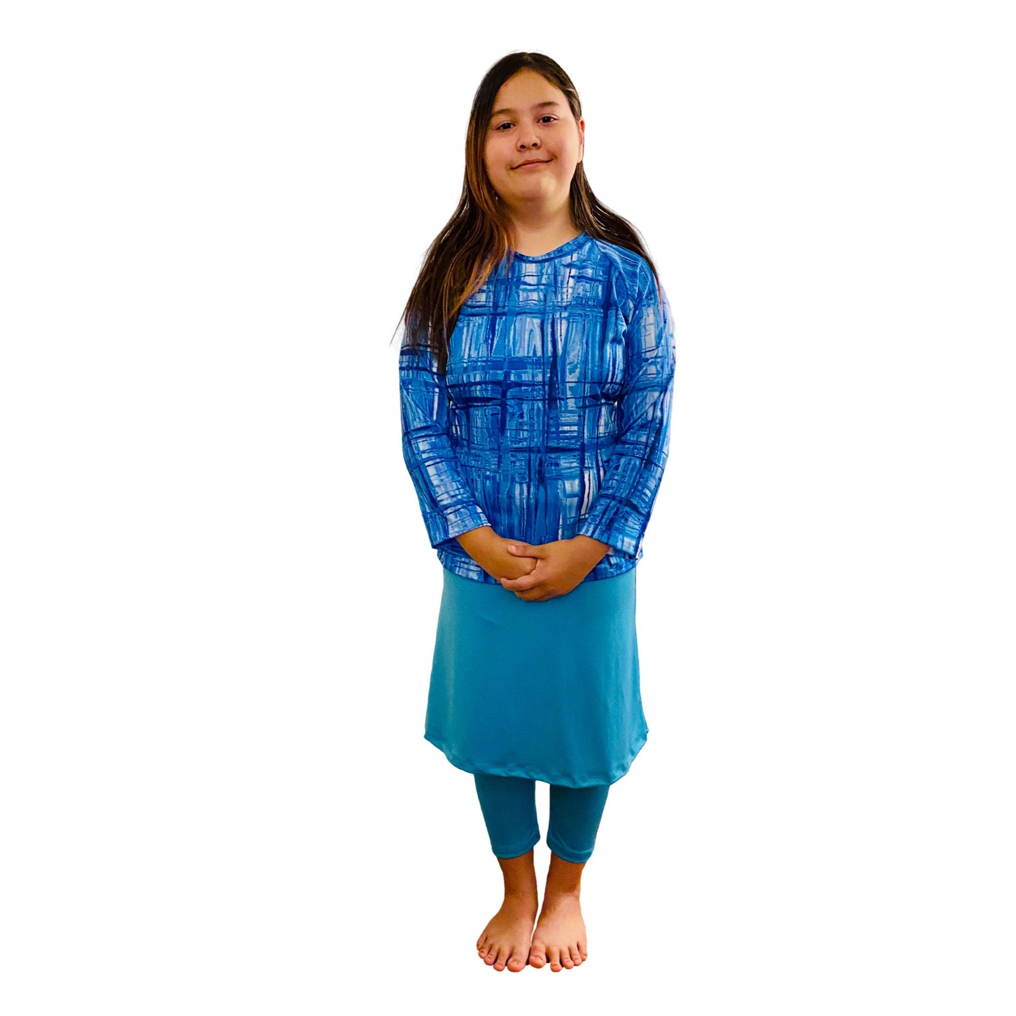 Modest swim skirt with leggings, perfect for a day at the beach
