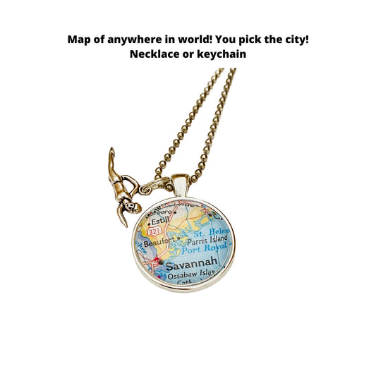 Swim Necklace, CUSTOM Map Pendant of Anywhere in World, Swimming Charm, Gift for Swim Team, Swim Jewelry