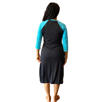 Modest, Long Swim Dress Full Cover (Black with Turquoise) M Modest, Long Swim Dress Full Cover (Black with Turquoise) M