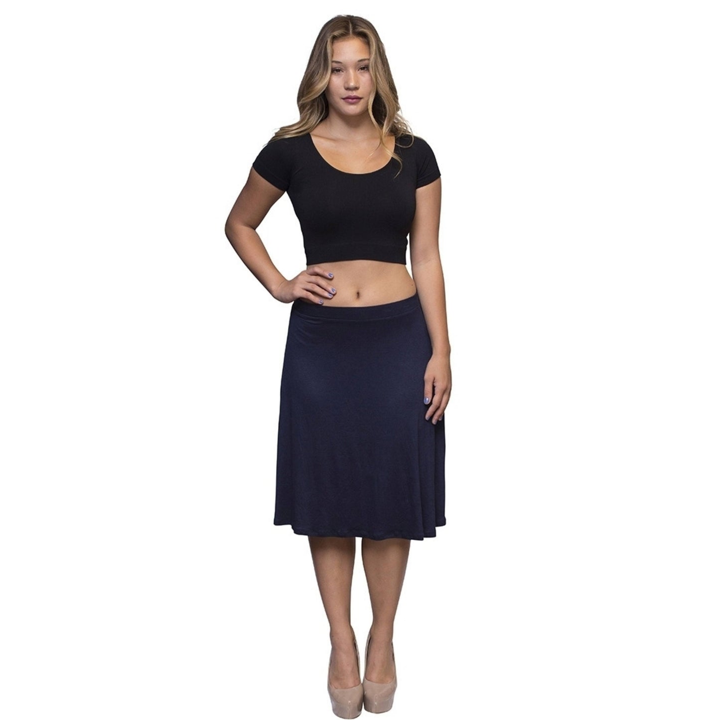 Fun & Flirty A-Line Navy Blue Skirt Modest Below Knees Tznius Skirt Plus Size  SCHOOL UNIFORM APPROVED