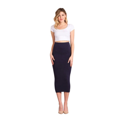 Double Layer No Slit Long Midi Pencil Skirt. Super Sexy with Great Silhouette. Navy Blue. Not See Thru. Lyrca for Stretch. Great for Modesty