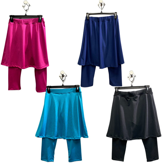 Ladies Black Pants w Attached Skirt, Mini Flared Skirt w Leggings, Butter Soft Skirted Leggings, 2-in-1 skirt leggings, Yoga Pants w Skirt