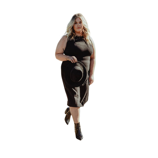 Stretch Cotton Jersey Bodycon Sleeveless Dress, Midi Tank Dress, Cocktail Dress, Layering Dress, Tznius , Sheath, Black Dress, Plus Size