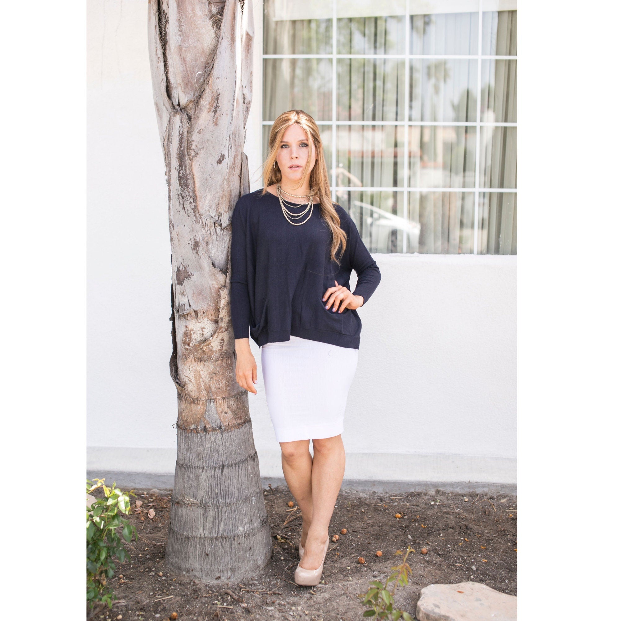 White Thick Pencil Skirt XS XXXL Modest Slim Skirt not see through Kn MODEFYwear