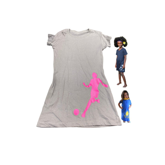 Girls' Tunic Cotton Dress Soccer Grey Pink Soccer Player Tshirt Dress Tunic One Size