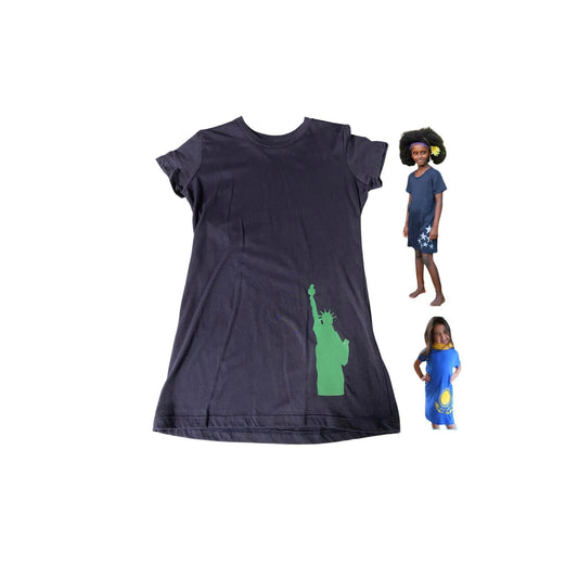 Girls' Tunic Cotton Dress Navy Statue of Liberty NYC New York City Tshirt Dress Tunic One Size