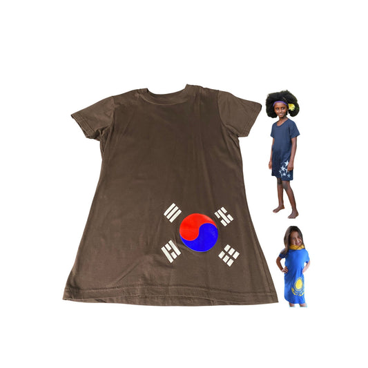 Girls' Brown Tunic Cotton Dress Korean Flag Taegukgi Yin Yang South Korea Tshirt Dress Tunic One Size