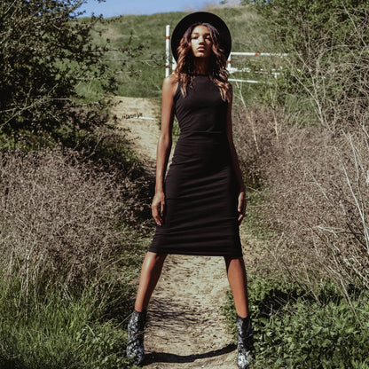Stretch Cotton Jersey Bodycon Sleeveless Dress, Black Dress XS Stretch Cotton Jersey Bodycon Sleeveless Dress, Black Dress XS