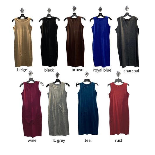 VARIOUS COLORS Petite & Plus Size Stretch Cotton Jersey Bodycon Sleeveless Dress, Midi Tank Dress, Cocktail Dress, Layering Dress, Modest