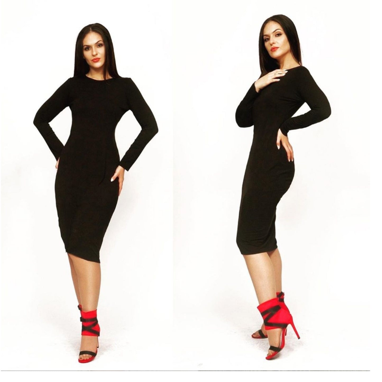 Black Perfect Silhouette Long Midi LINED Dress Modest Dress Sexy Dress –  MODEFYwear