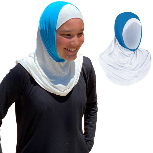 Innovative Hijab, Hijab for Airpods, Hijab for Glasses, Sports Hijab Athletic Hijab Medical Hijab Al Amira Ninja Instant Hijab White Blue