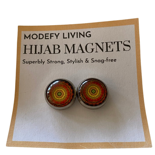Hijab Magnets | Hijab Pins| Hijab Closure | Jeweled Scarf Accessories |Keep Shirts Closed Magnets | Orange Mandala Hair Items | Scarf Magnet