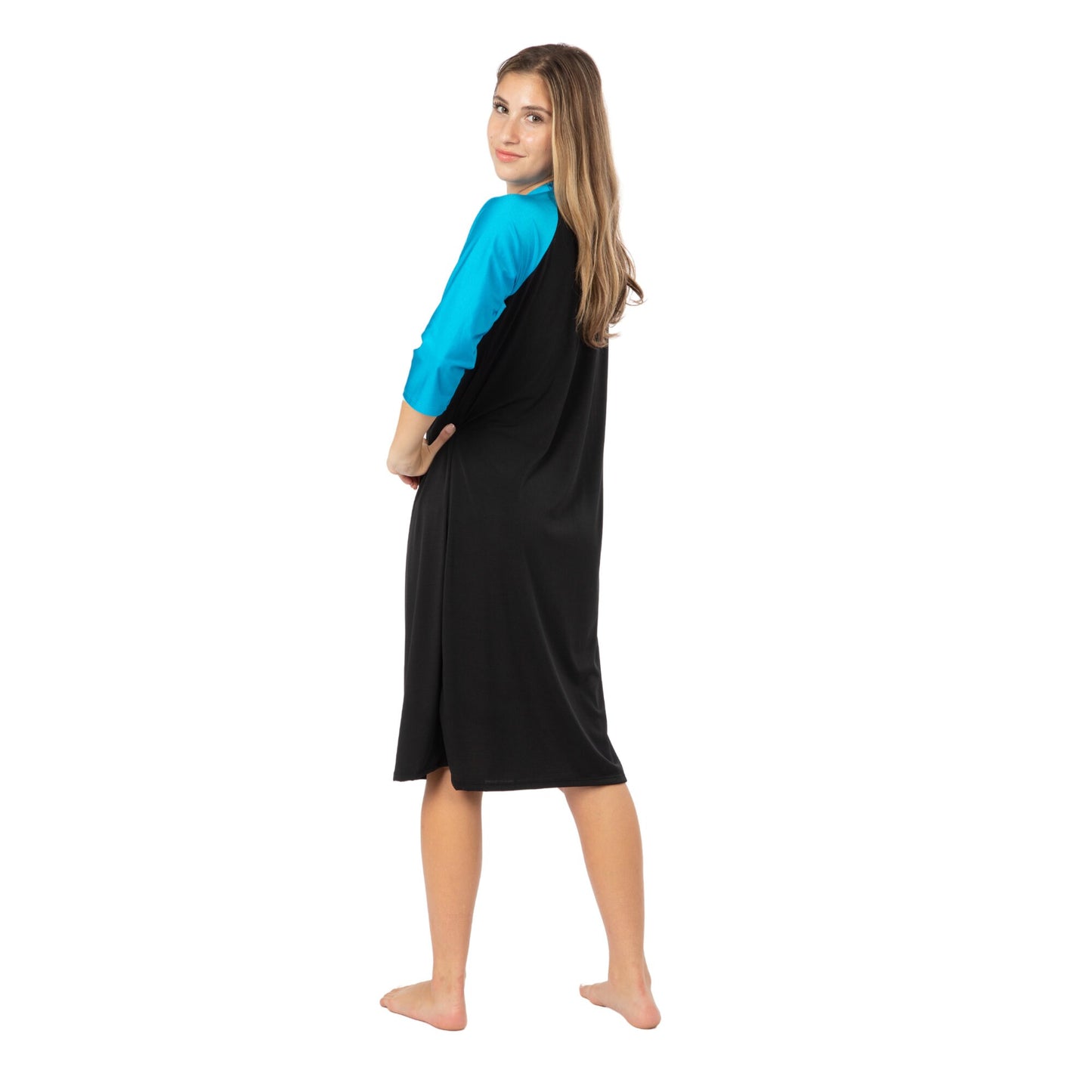 Loose Fitting Lightweight Swim Dress, Plus Size Swimwear, Modest Swimwear, Sun Protection, Fast Drying, Tznius, Burkini, S-3XL! Blue Black